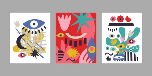 vector set of contemporary art posters. abstract backgrounds with eyes