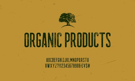 hand drawn rustic farm fresh vector typeface.organic alphabet with imprint effect. retro grunge marker for organic packaging design. stamp lettering.vintage retro textured decorative type. vector illu