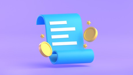 paper bill of transaction receipt payment icons with coins 3d render illustration