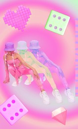 contemporary digital collage art. summer girl 90s pop culture.  unicorn lady life, hip-hop, street style fashion