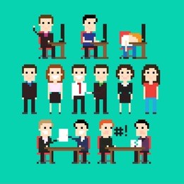 pixel art people in office