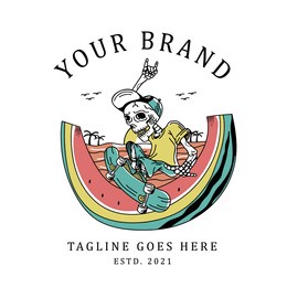 skateboarding skull with watermelon illustration  tshirt design