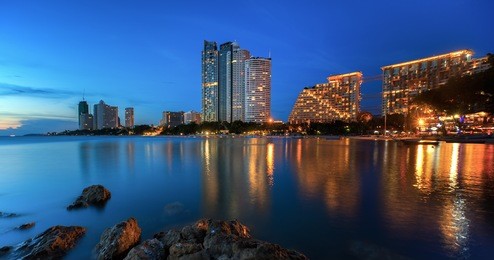 pattaya city beach and sea in twilight, thailand