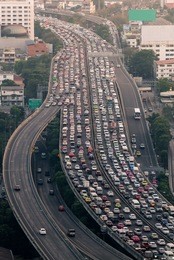 traffic jam on express way bangkok, thailand 
