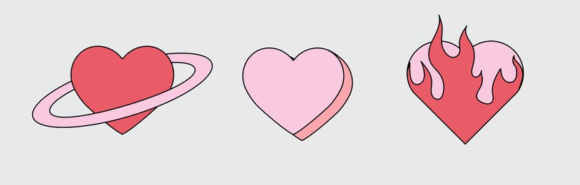 a set of different flat style heart emblems.