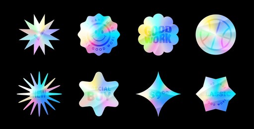 color stickers mockup. blank labels of different shapes, circle wrinkled paper emblems. stickers or patches for preview tags, labels. vector illustration