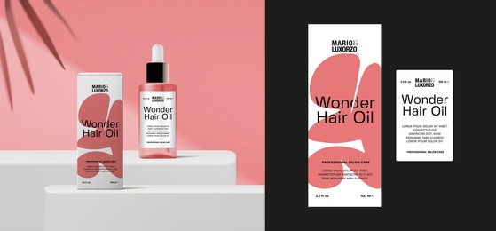 vector beauty packaging label templates. hair oil professional salon care. essence cosmetic composition label, sticker. design vector illustration.