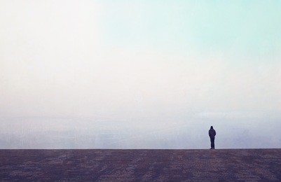 person waiting alone on the horizon lane. textured photograph