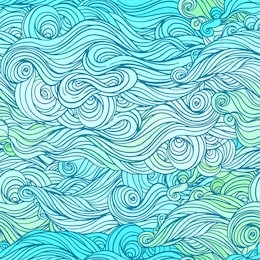 vector color abstract hand-drawn hair pattern with waves and clouds 