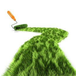 3d render of a paint roller creating grass