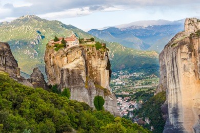 holy trinity monastery in meteora rocks, meaning "suspended into air" in trikala, greece