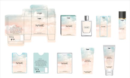 packaging design, luxury perfume box, pocket perfume, deo design and face cream template and mock up box. illustration vector.