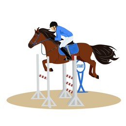 horse with rider jumping over the barrier. jockey on horse. horse riding. equestrian sport. isolated vector illustration
