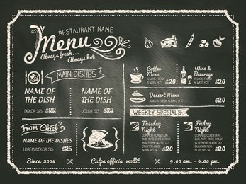 restaurant food menu design with chalkboard background
