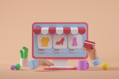 online shop cartoon computer 3d rendering