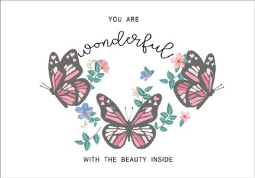 tree butterflies with spring flowers t shirt design vector