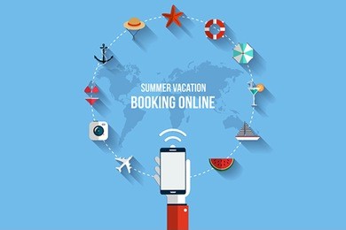 modern vector illustration icons set of traveling,booking online, planning a summer vacation. flat design style. vector