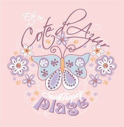 azure coast with butterfly and flowers - prints for girls wear in custom colors