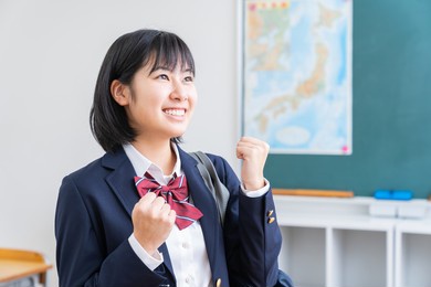asian girl who study , school uniform , school classroom