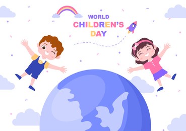 happy children's day celebration with cartoon character illustration for poster, greeting cards, wallpaper background, banner, and landing page