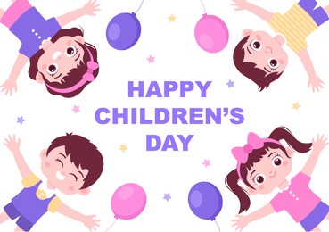 happy children's day celebration with cartoon character illustration for poster, greeting cards, wallpaper background, banner, and landing page