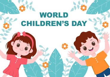 happy children's day celebration with cartoon character illustration for poster, greeting cards, wallpaper background, banner, and landing page