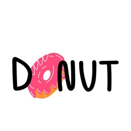 cute donut lettering and sweet strawberry pastry with icing. cartoon style food isolated illustration.