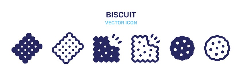 bitten biscuit, cookies icon set. vector illustration