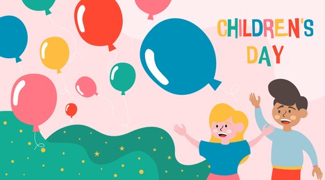 world children's day illustration with happy children's cartoon characters