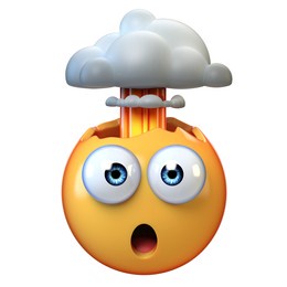 mind blown emoticon, exploding head emoticon on white background, 3d rendering