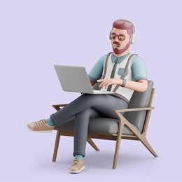 young man working in a comfortable chair. freelance mockup 3d character illustration