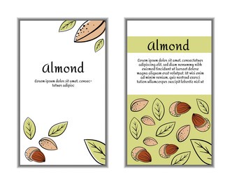 set of cards (banners, tags, package) with hand draw nuts - almond, pistachio. modern vector illustration isolated on white background.