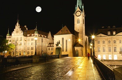 the night view of major landmarks in zurich switzerland