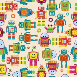seamless tileable vector background pattern with cute robots