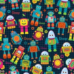 seamless tileable vector background pattern with cute robots
