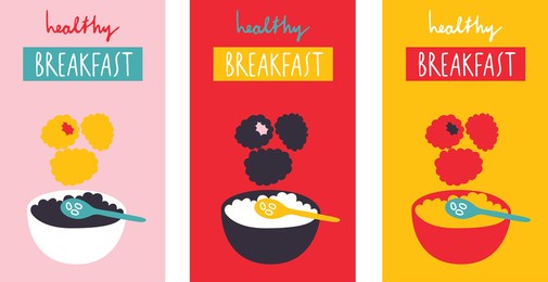 healthy breakfast logo set for products, organic shops, packaging and advertising. muesli and fruit. abstract flat stickers, emblems and labels for muesli. graphic design editable for your design.