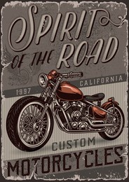 custom motorcycle colorful vintage poster with letterings and classic motorbike vector illustration