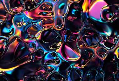 3d render of abstract art 3d background texture with part of surreal landscape of hills based on liquid metal plasma material painted in purple neon gradient color in wavy organic curve lines forms