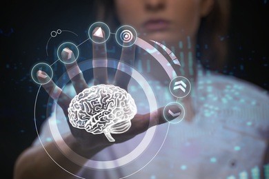 doctor working with futuristic touch screen interface