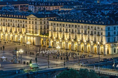 turin (torino), aerial view of piazza vittorio