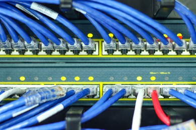 the network cables to connect lan port, concept communication connection technology