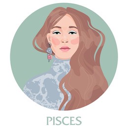 illustration of pisces astrological sign as a beautiful girls. zodiac vector illustration isolated on white. future telling, horoscope, alchemy, spirituality, occultism, fashion woman.