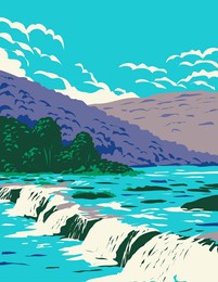 sandstone, new richmond or new river falls in summers county, west virginia located within the new river gorge national park and preserve wpa poster art