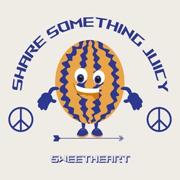 t-shirt or sweatshirt print. retro style watermelon with a positive slogan. logo type for vegetarian, vegan. package design. cartoon cheerful watermelon.