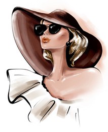 fashion girl in hat. stylish young woman in sunglasses. beautiful girl. fashion illustration.