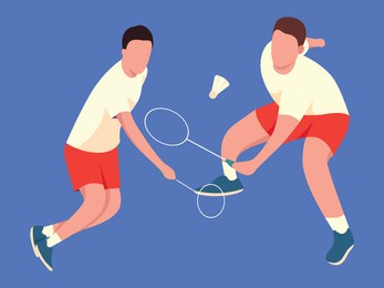 badminton men's double player. badminton player holding rackets. badminton player wearing a white and red jersey. sports flat illustrations.