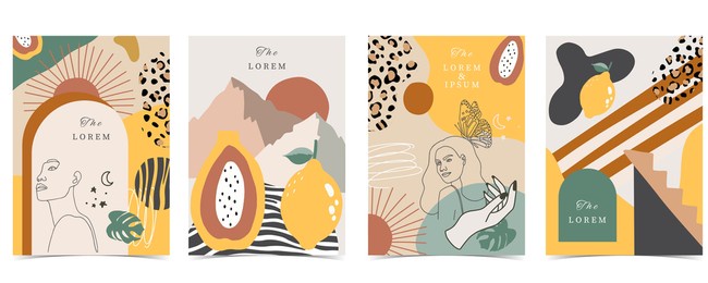 collection of contemporary background set with woman,shape,rainbow.editable vector illustration for website, invitation,postcard and poster