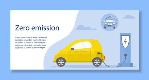 vector illustration electric car. green energy. new transport eco technologies. eco friendly. ecology. environmental protection. zero emission. easy maintenance. design for web, landing page, print