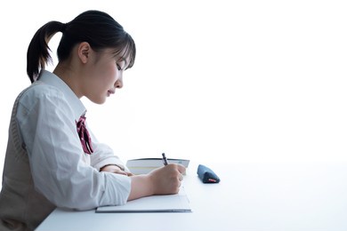 asian school girl studying in the room. cram school.