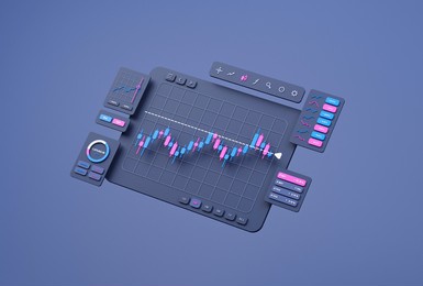financial business investment stock market forex crypto currency trading candlestick data profits analysis chart graph interface display technology, stock chart concept, 3d rendering.